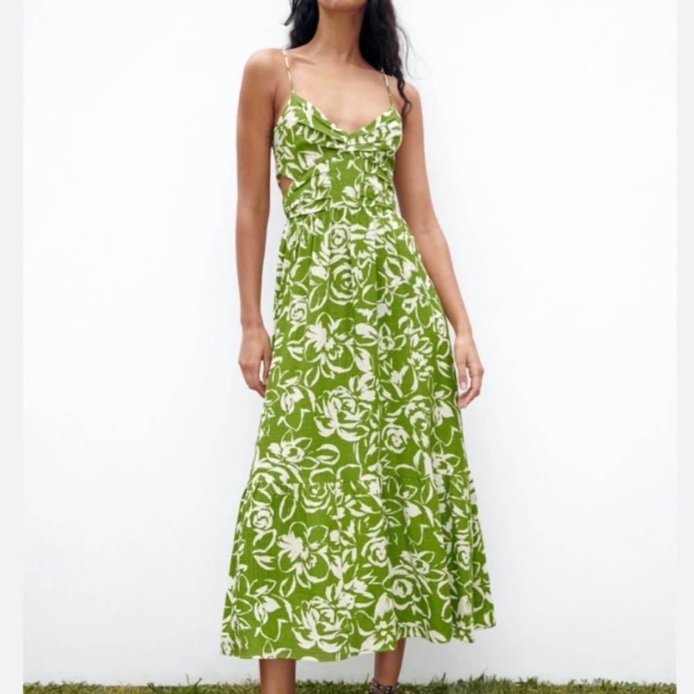 Zara printed cut out maxi dress linen
